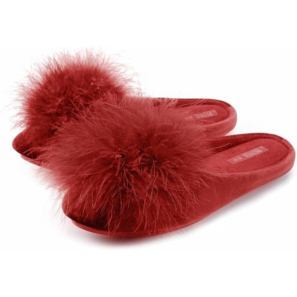 Women's Red Cozy Velvet Memory Foam Fuzzy House Slippers Non-Slip Sole